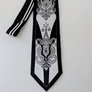 Karl Knox Mens Black and White Paisley Neck Tie